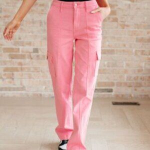 JUDY BLUE Pink Straight Garment Dyed Cargo Jeans | Size 11 (30) | JB88837-C